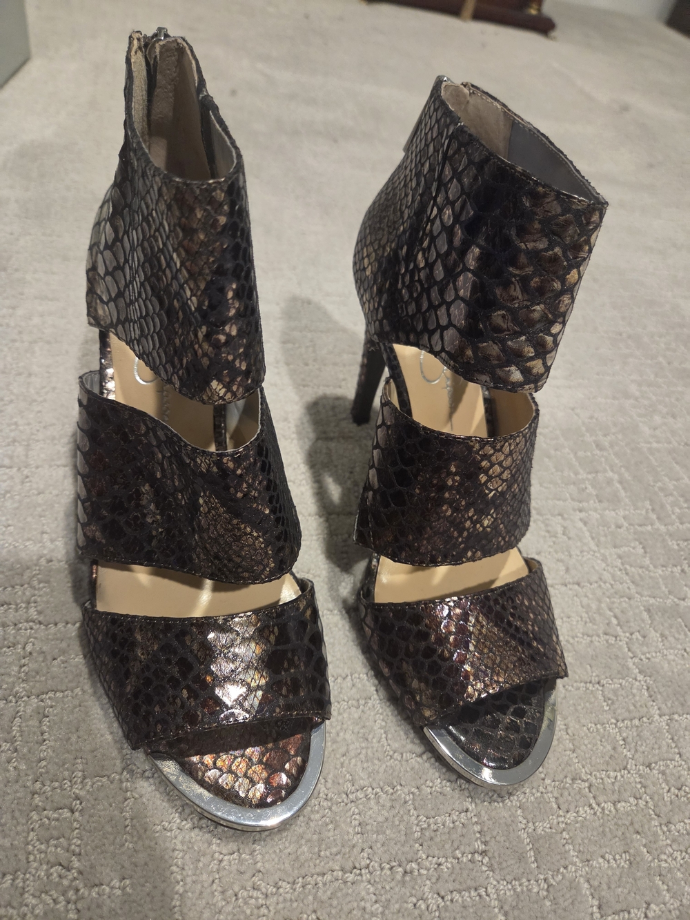Jessica Simpson Metallic Snake-Print Strappy Sandals - Bronze Black - Picture 3 of 3